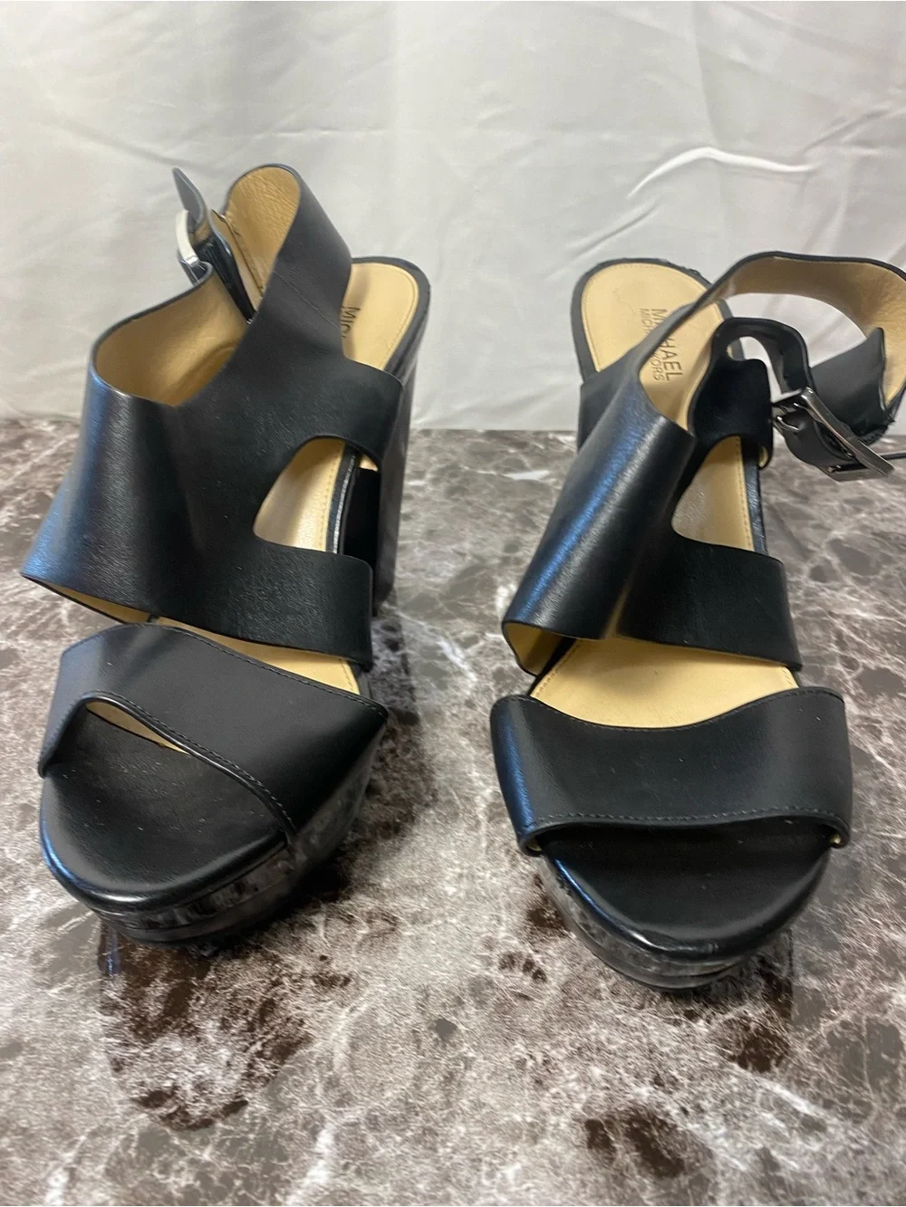 Michael Kors Black Leather Platform Slingback Heels